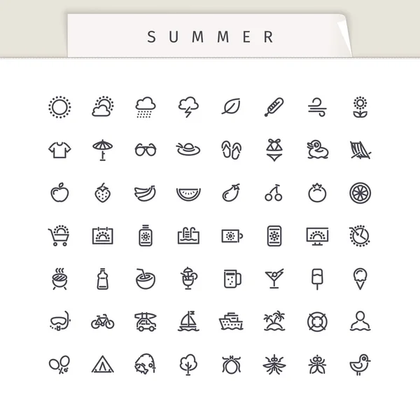 Summer and Vacation Stroke Icons Set — Stock Vector