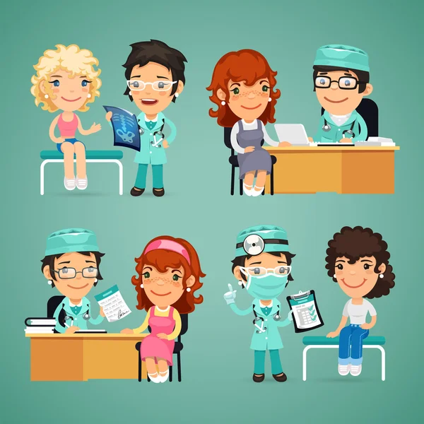 Женщины, имеющие медицинскую консультацию в офисе врача — стоковый вектор