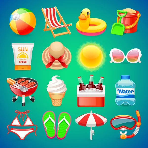 Coloridos iconos de verano conjunto — Vector de stock