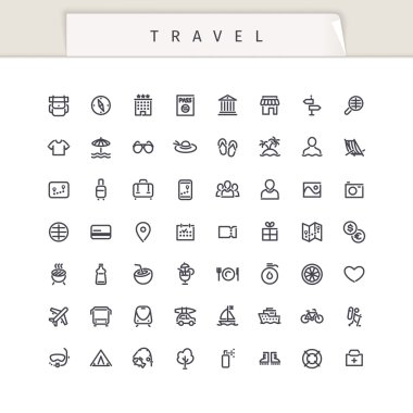 Seyahat ve tatil kontur Icons Set