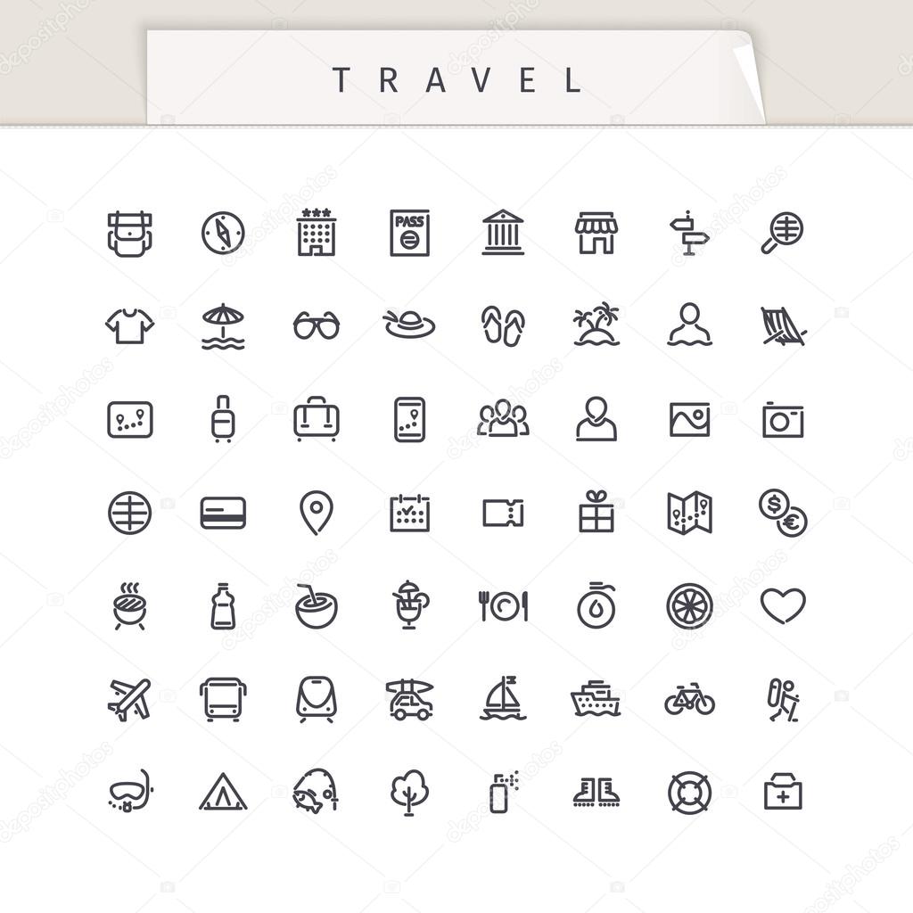 Travel and Vacation Stroke Icons Set