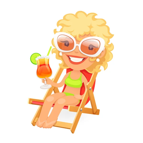 Young Blonde Girl Relaxing in a Deckchair — Stok Vektör