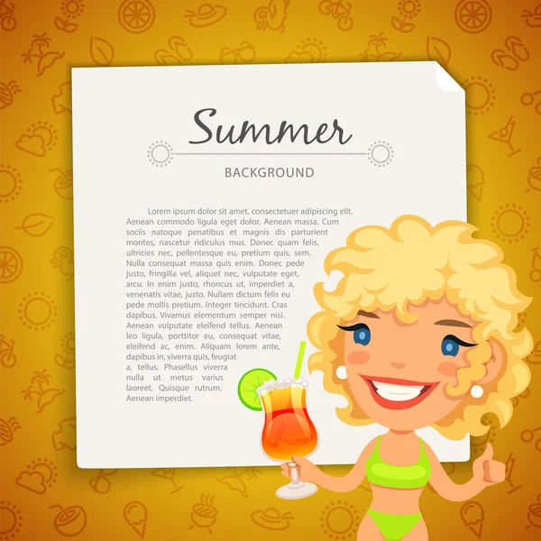 Colorful Summer Background with Blonde Lady — Stockový vektor
