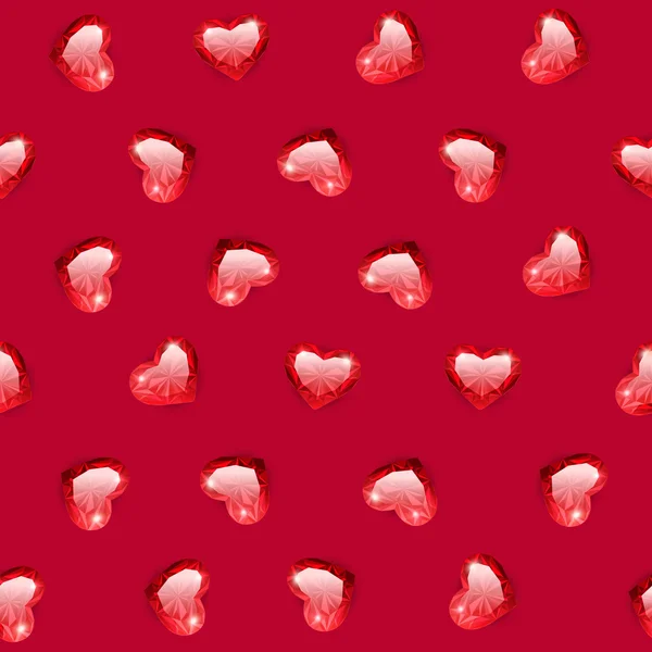 Ruby Gem Hearts Seamless Pattern — Stock Vector