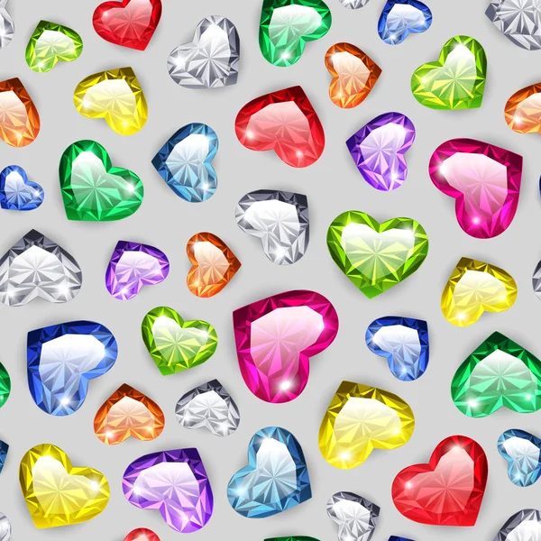 Coloridos corazones de gemas patrón sin costura — Vector de stock