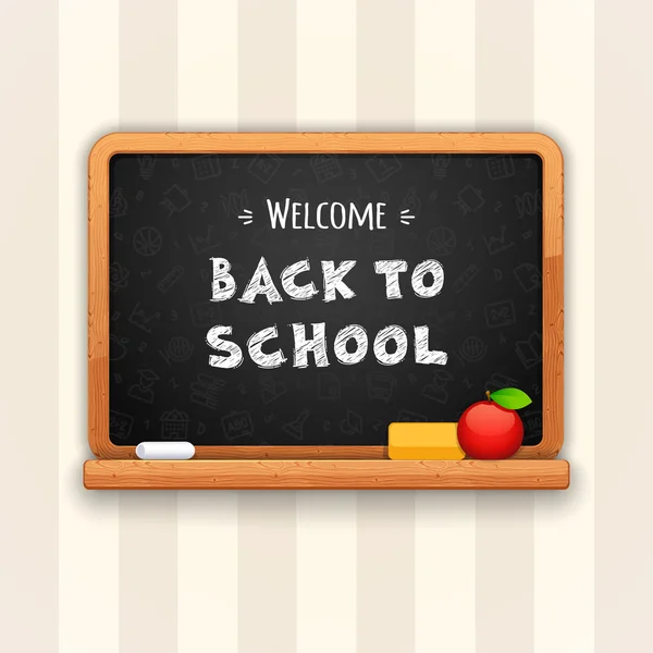 Willkommen zurück in der Schule, geschrieben auf der Tafel — Stockvektor