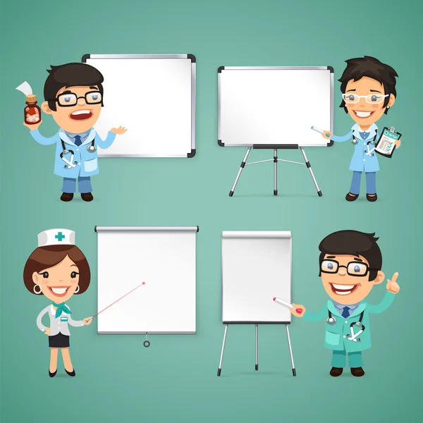 Doctors with Whiteboard Set - Stok Vektor