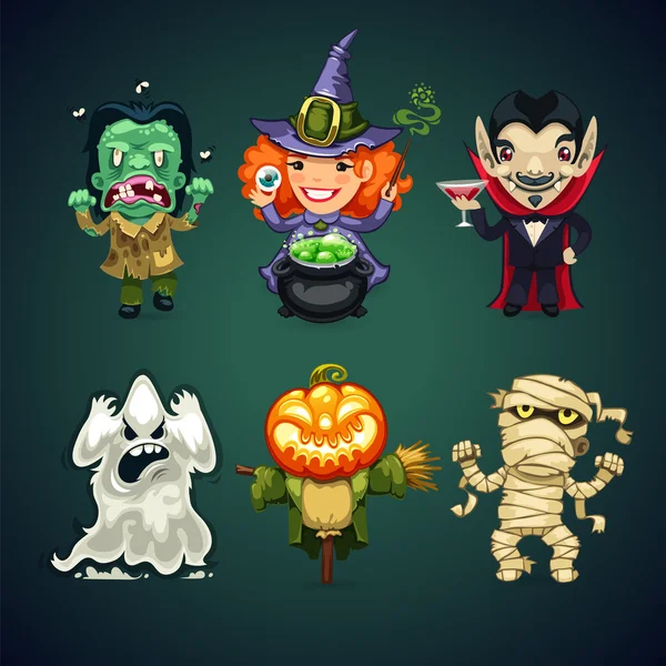 Verzameling van Vector stripfiguren Halloween — Stockvector