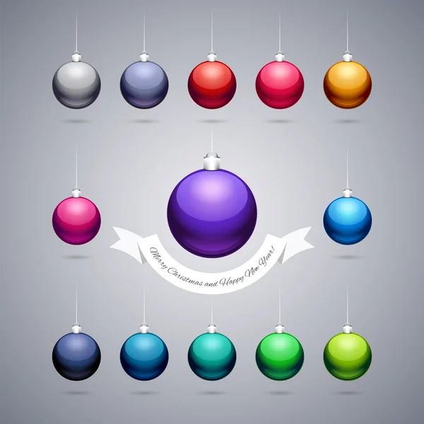 Bolas de Navidad brillantes coloridas — Vector de stock