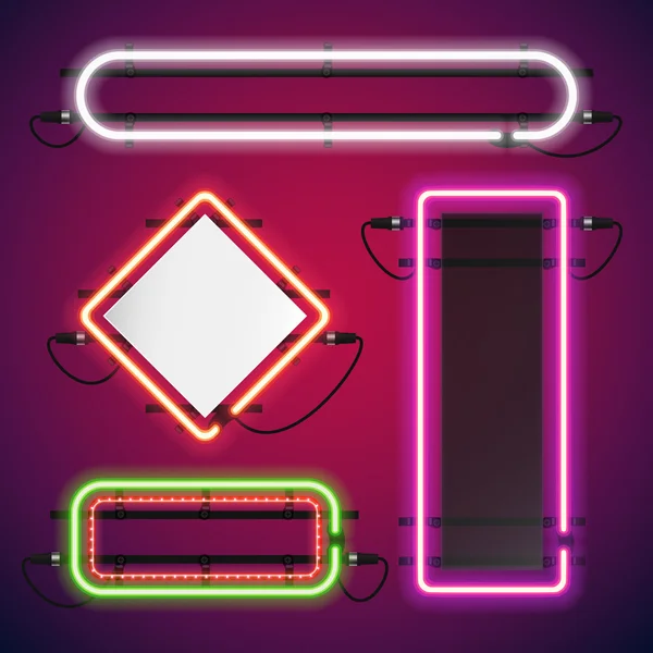 Neon Lights Rectangle Frames Set — Stock Vector