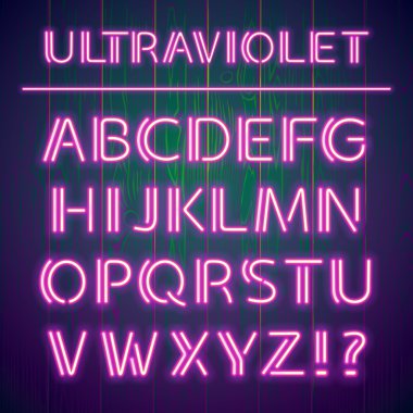 Parlayan ultraviyole Neon alfabesi