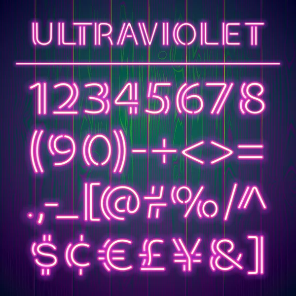 Glowing Ultraviolet Neon Numbers — Stock Vector