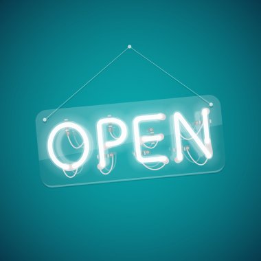 White Glowing Neon Open Sign clipart