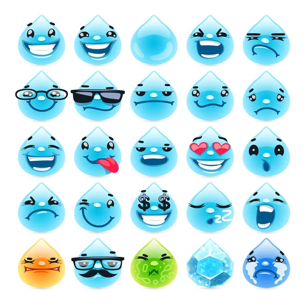 Çizgi su damla Emoticons — Stok Vektör