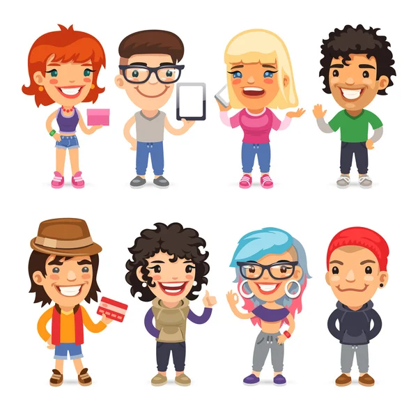 Trendy Dressed Cartoon Characters — Stock Vector