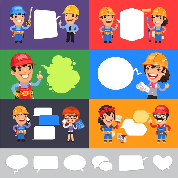 Set of a Speaking Cartoon Builders — Stock Vector