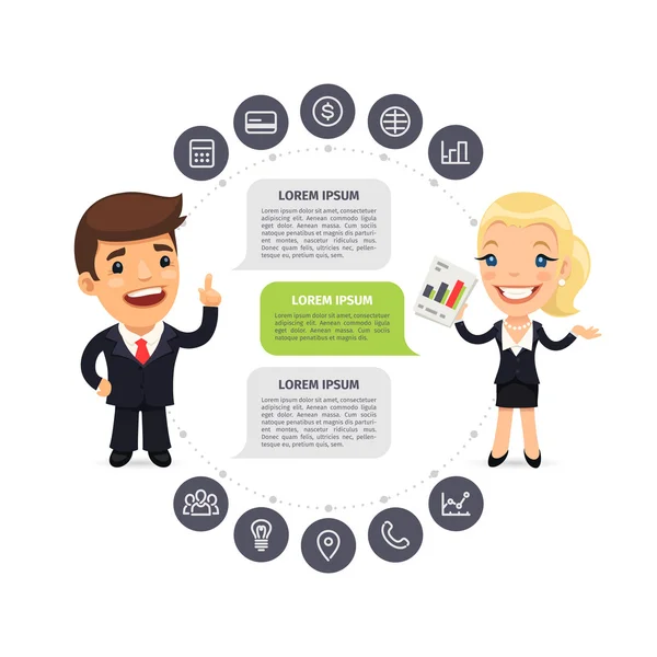 Speaking Businessmen Infographic with Icons — Stock Vector