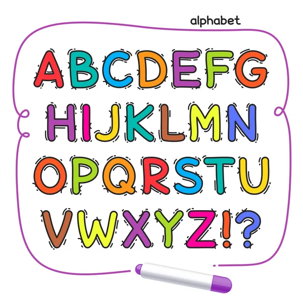 Kreslený barevný Doodle abeceda — Stockový vektor