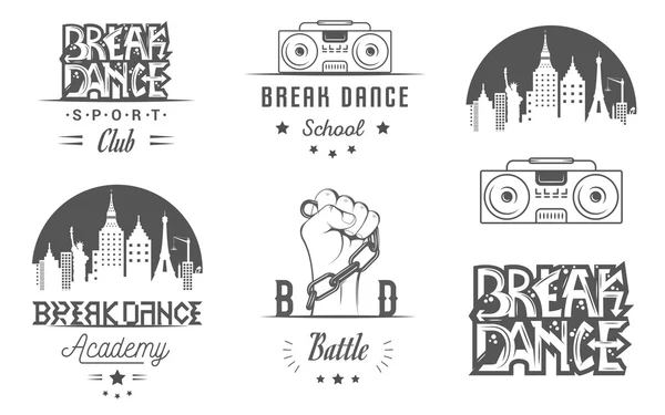 Conjunto de Vetores de Emblemas, Logos e Sign Break Dance — Vetor de Stock