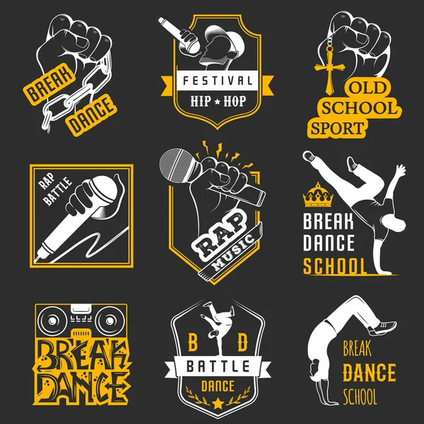 Vektör kümesi rozetleri, logo ve işareti Break dans — Stok Vektör