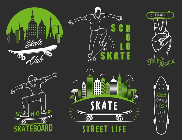 Set Vector Retro Skateboarding Logo e Insignia — Archivo Imágenes Vectoriales