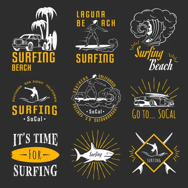 Conjunto de vetores Emblemas de Surf, Signo e Logos — Vetor de Stock
