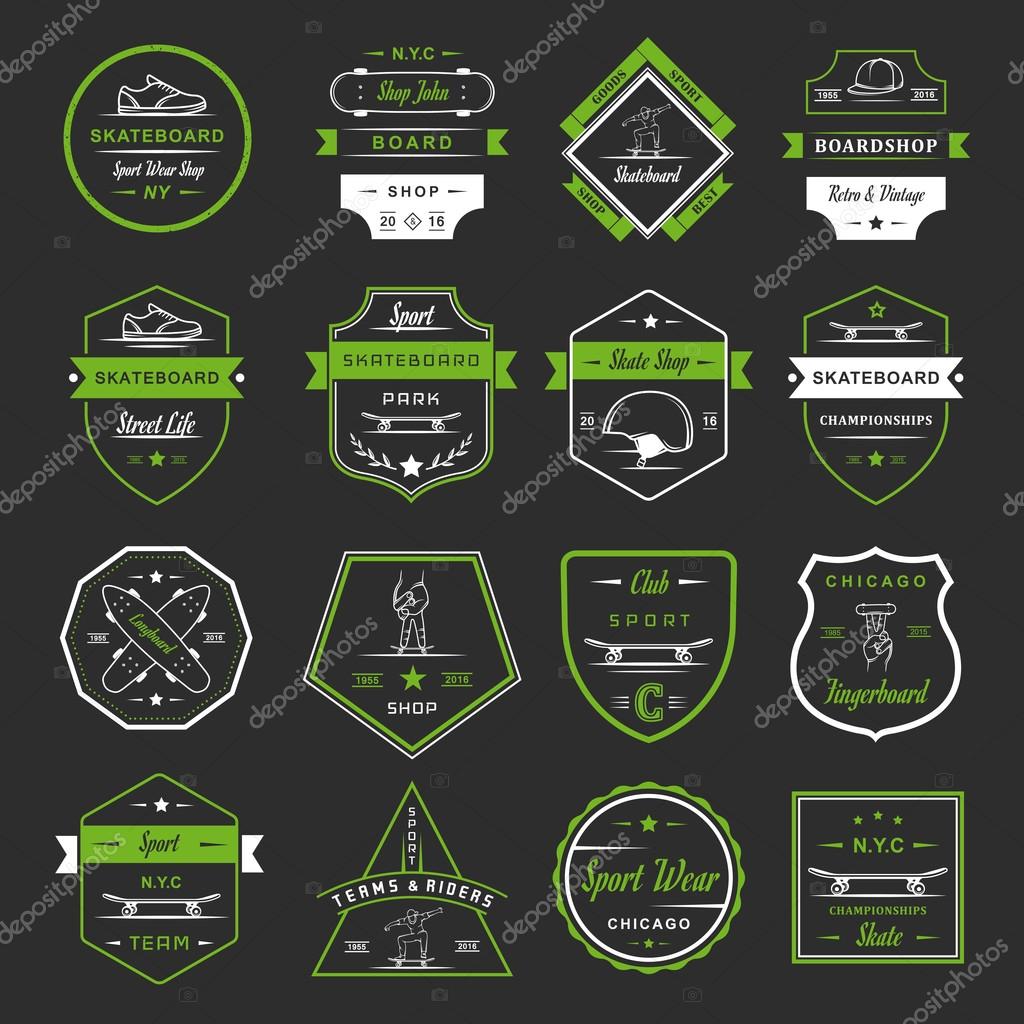 Set of skateboarding logo, badge, emblems, stickers, labels and elements of street style. Collection sign street art, street life and graffiti