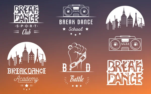 Vector Set van kentekenen, emblemen en teken breakdance — Stockvector