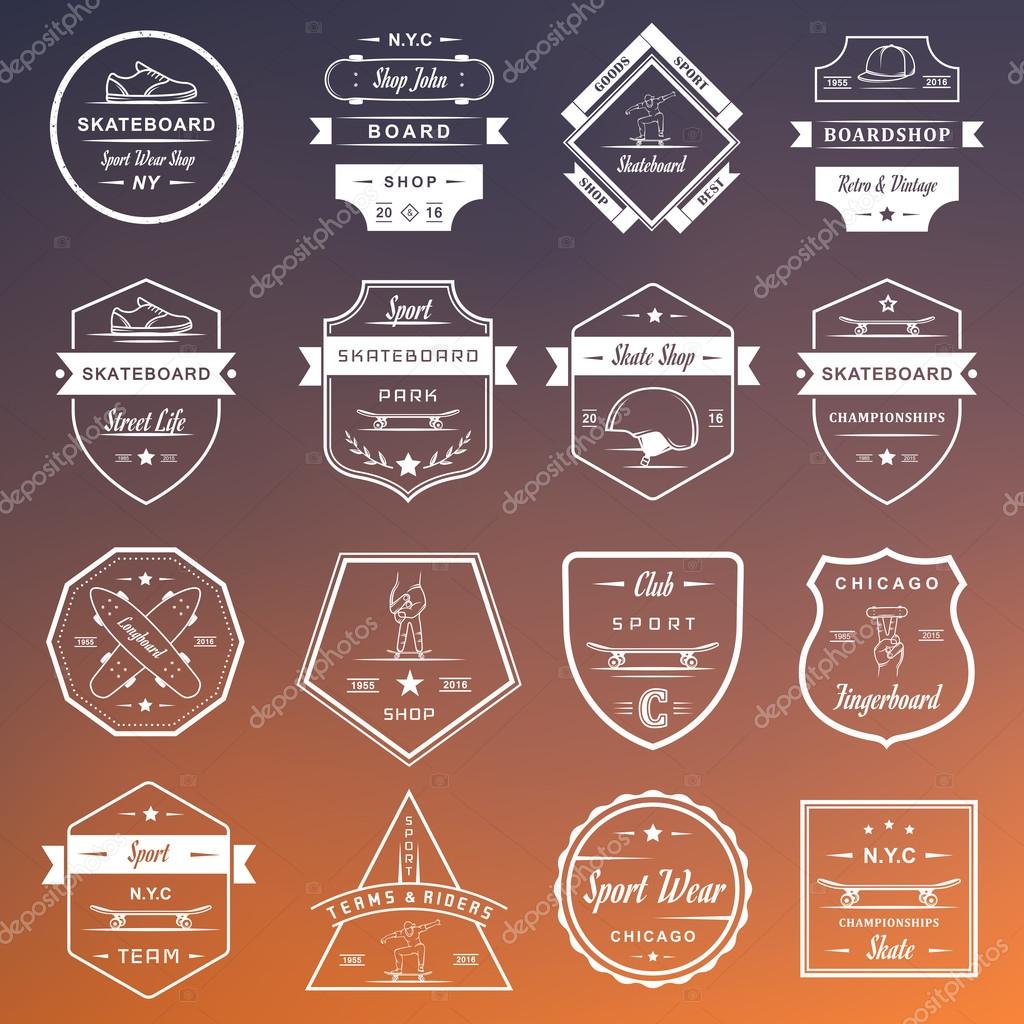 Set of skateboarding logo, badge, emblems, stickers, labels and elements of street style. Collection sign street art, street life and graffiti