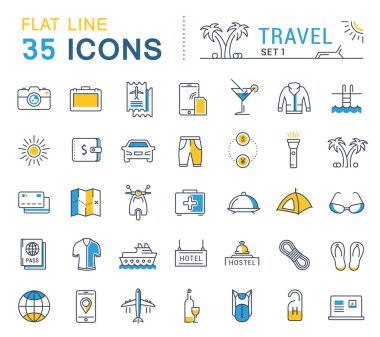 Set Vector Flat Line Icons Travel