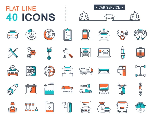 Set Vector Línea Plana Iconos Servicio de Coche — Archivo Imágenes Vectoriales