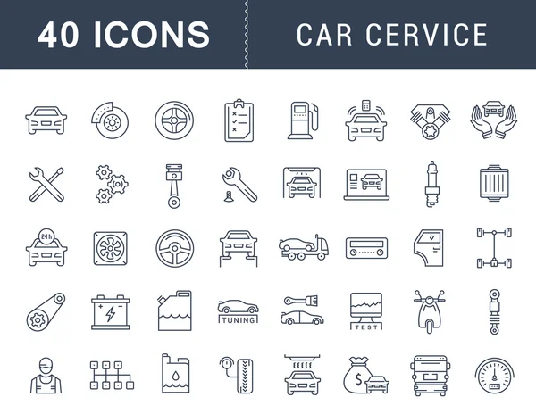 Set Vector Línea Plana Iconos Servicio de Coche — Archivo Imágenes Vectoriales