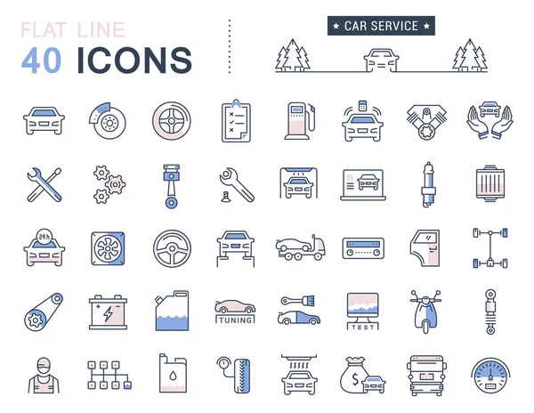 Set Vector Línea Plana Iconos Servicio de Coche — Archivo Imágenes Vectoriales