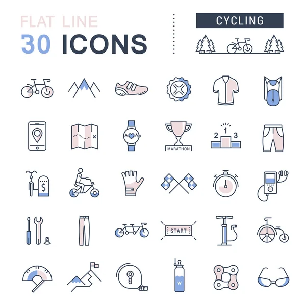 Set Vector Flat Line Icons Cycling — Stock Vector