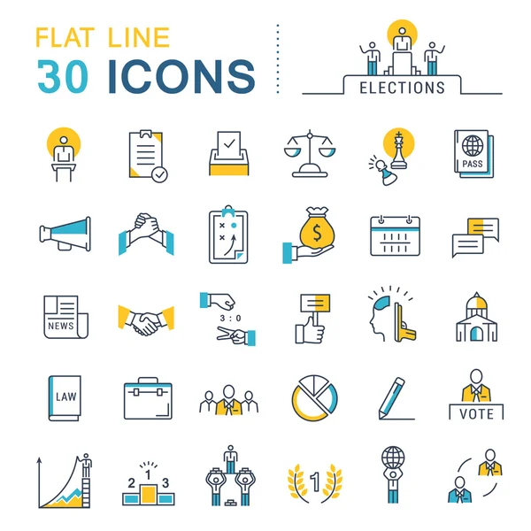Set Vector Flat Line Iconos Elecciones — Vector de stock