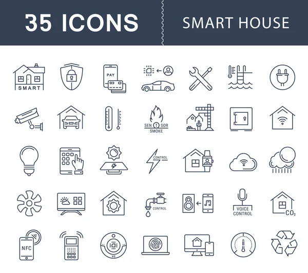Conjunto de ícones de linha plana vetorial Smart House —  Vetores de Stock