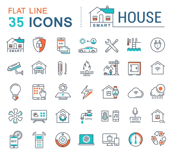Conjunto de ícones de linha plana vetorial Smart House — Vetor de Stock