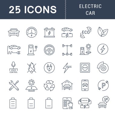 Vektör düz çizgi simgeler elektrikli arabalar ayarla