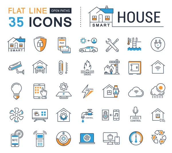 Set de iconos de línea plana Vector Smart House — Vector de stock