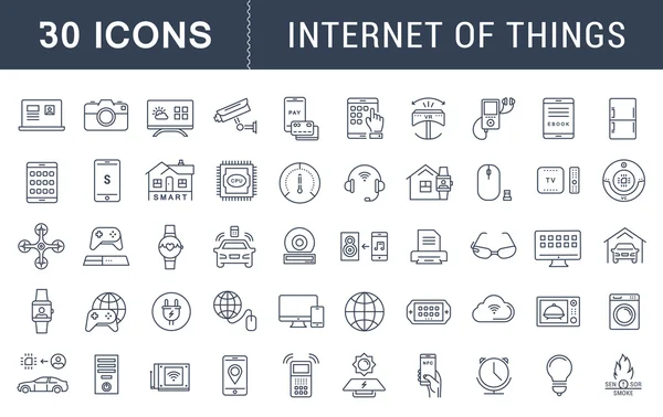 Set de iconos de línea plana vectorial Internet de las cosas — Vector de stock