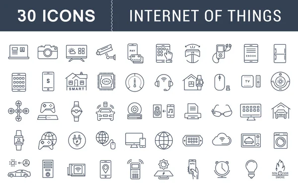 Set Vector Flat Line Icônes Internet des Objets — Image vectorielle