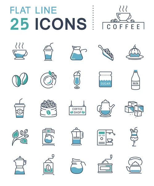 Set Vector Linha plana Ícones Café — Vetor de Stock