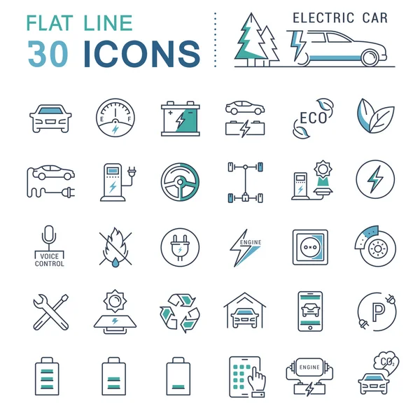 Vektör düz çizgi simgeler elektrikli arabalar ayarla