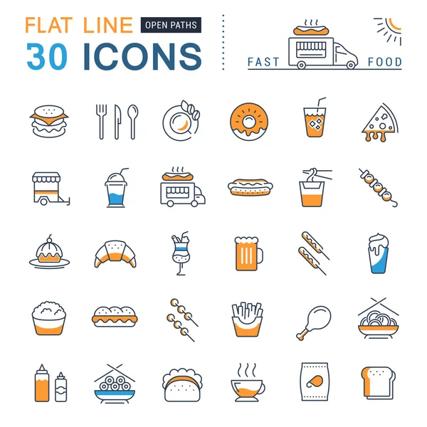 Set de iconos de línea plana vectorial Comida rápida — Vector de stock