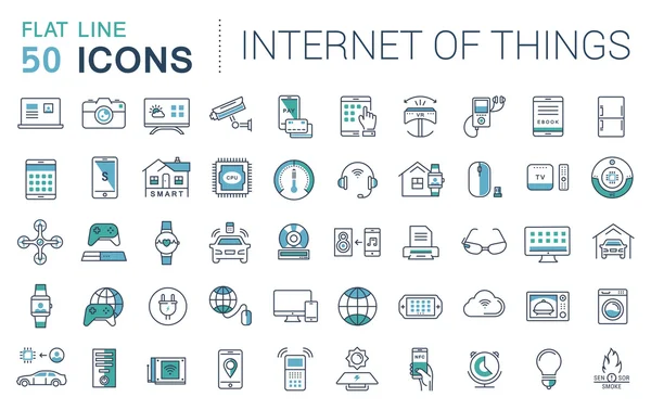 Set de iconos de línea plana vectorial Internet de las cosas — Archivo Imágenes Vectoriales