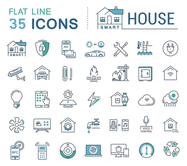 Set Vector Flat Line Icons Smart House Stock Illustration