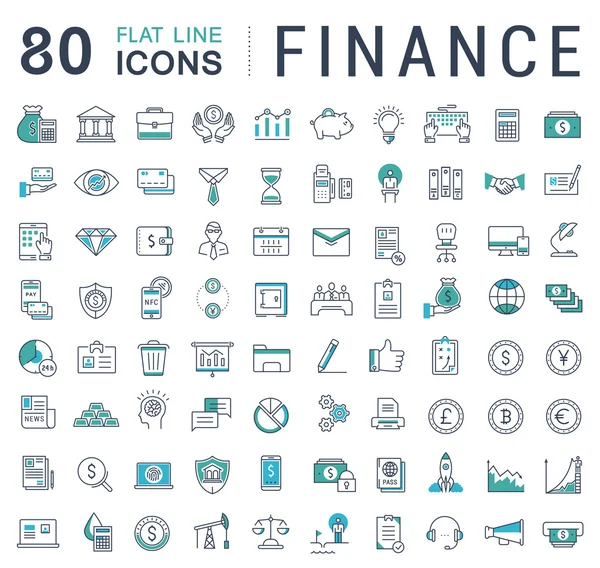 Set Vector Flat Line Icons Finance — Stock Vector