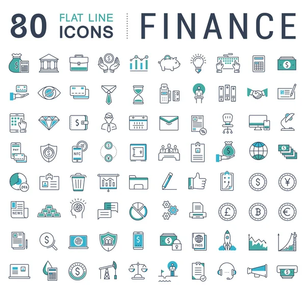 Set Vector Línea Plana Iconos Finanzas — Vector de stock