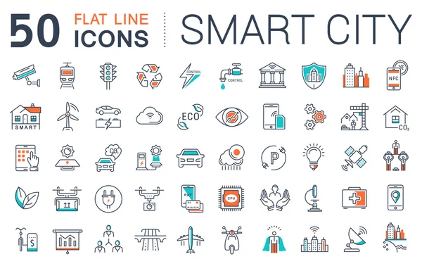 Set de iconos de línea plana vectorial Smart City — Vector de stock