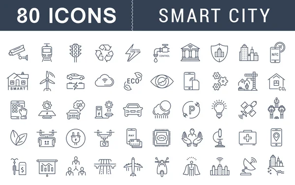 Set de iconos de línea plana vectorial Smart City — Vector de stock